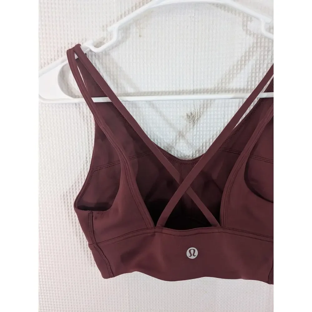LULULEMON! LUXE BURGUNDY RACER BACK ATHLETIC BRA TOP, LOGO BACK! ADORABLE! SZ XS